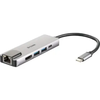 D-Link DUB-M520 USB-C Hub mit Ethernet und Powerdelivery, USB-Hub (silber)