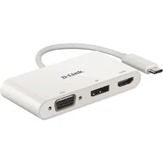 D-Link USB Adapter, USB-C Stecker > VGA + HDMI + DisplayPort Buchse (weiß)