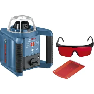 Bosch Professional Rotationslaser GRL 300 HV Professional (blau, rote Laserlinie und Lotpunkt, mit Halterung, Baustativ, Laser-Empfänger, im Koffer)
