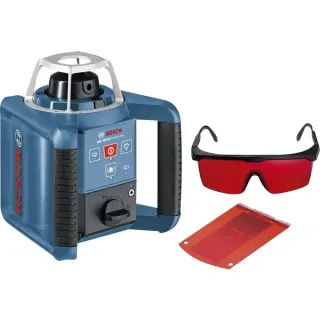 Bosch Professional Rotationslaser GRL 300 HV Professional (blau/schwarz, rote Laserlinie und Lotpunkt, mit Halterung WM 4 und Laser-Empfänger LR 1, im Koffer)