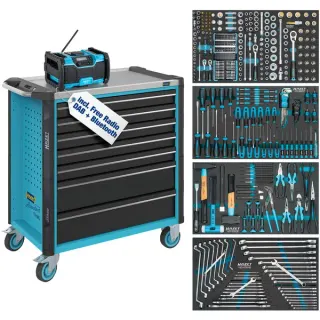 Hazet Werkstattwagen Assistent (179NXL-7/382) Sortiment, Werkzeugwagen (blau/schwarz, 308-teilig inkl. DAB Radio)
