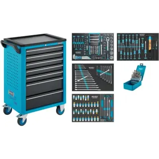 Hazet Werkstattwagen Assistent (176N-7) leer, 7 Schubladen , Werkzeugwagen (blau/schwarz, 5 flache, 2 hohe Schubladen)
