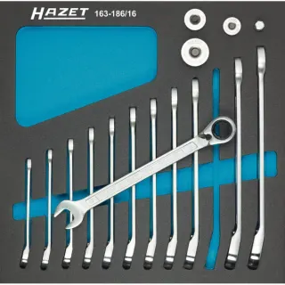 Hazet Knarren Ring-Maulschlüssel-Satz (163-186/16), Größe 2/3, Schraubenschlüssel (16-teilig, 8 bis 19 mm)