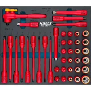Hazet Steckschlüssel-Satz (163-545/41), Schutzisolierung bis 1000V, Werkzeug-Set (rot, 41-teilig, Größe 2/3+)