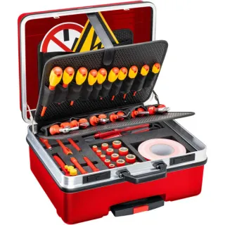 Hazet Hochvolt Werkzeug-Satz, schutzisoliert (150/52), 52-teilig, Werkzeug-Set (rot/gelb, Im Rollkoffer, inkl. HiPer Umschaltknarre 3/8")
