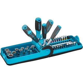 Hazet Steckschlüssel-Satz (856-1HP), 38-teilig, Werkzeug-Set (blau/schwarz, mit Hebel-Umschaltknarre und Steckgriff)