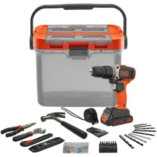 BLACK+DECKER Akku-Schlagbohrschrauber BCKSB02, 18Volt (orange/schwarz, Li-Ionen Akku 1,5Ah, Aufbewahrungsbox, 62-teiliges Zubehör-Set)