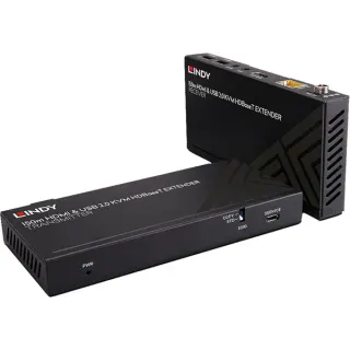 Lindy 150m Cat.6 HDBaseT KVM Extender, HDMI Verlängerung (schwarz, HDMI 4K60, USB 2.0 & IR)
