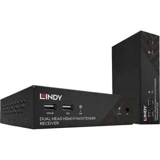 Lindy Dual Head HDMI, Cat.6, USB & RS232 Extender, KVM-Switch (schwarz, 100m)