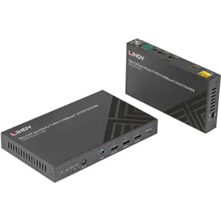 Lindy 70m Cat.6A HDMI 4K60 & Typ C HDBaseT 3.0 KVM Extender, HDMI Verlängerung (schwarz)