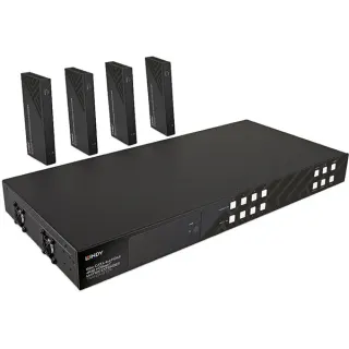 Lindy 150m Cat.6 4x4 HDMI 4K60 HDBaseT Matrix Extender, HDMI Splitter (schwarz)