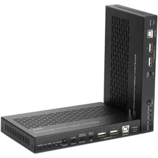 Lindy 100m Cat.6A KVM Extender HDBaseT 3.0, KVM-Switch (schwarz, HDMI 4K60, Audio, IR & RS-232)