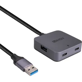 Lindy 4 Port USB 3.0 Hub, USB-Hub (grau/schwarz, 5m)