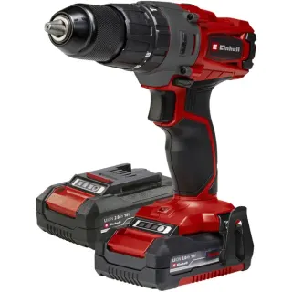 EINHELL Power X-Change Akku-Schlagbohrschrauber TE-CD 18/2 Li-i +64, 18Volt (rot/schwarz, 2x Li-Ionen Akku 2,0Ah, Koffer + Bit-Bohrer-Set)