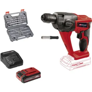 EINHELL Power X-Change Akku-Bohrhammer TE-HD 18 Li, 18Volt (rot/schwarz, Li-Ion Akku 4,0 Ah Plus, mit Bohrer-Meißel-Set)