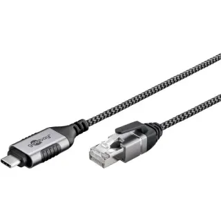 goobay Ethernet-Adapterkabel USB-C 3.2 Gen2 > RJ-45, Slim (schwarz/grau, 3 Meter)