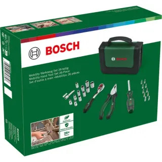 Bosch Heimwerken & Garten Starter Werkzeug Set, 26-teilig, Werkzeug-Set (grün/schwarz, mit Textil-Reißverschlussetui)
