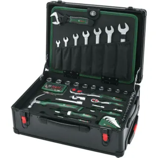 Bosch Heimwerken & Garten Rollwerkzeugkoffer-Set, 119-teilig, Werkzeug-Set (schwarz, mit Teleskopgriff)