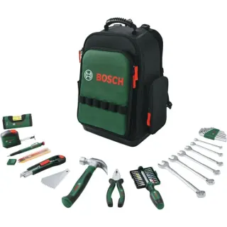 Bosch Heimwerken & Garten Werkzeug Rucksack Set, 60-teilig, Werkzeug-Set (schwarz/grün, mit Werkzeugrucksack)