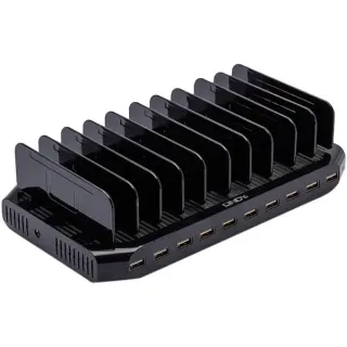 Lindy 10 Port USB-Ladestation, 10x USB-A (schwarz, gleichzeitiges Laden von bis zu 10 Tablets / Smartphones)