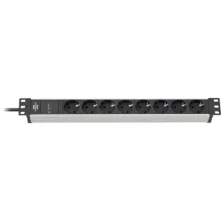 Brennenstuhl Alu-Line 19" Steckdosenleiste 8-fach (schwarz/silber, 1HE, 2 Meter, 19.500A Überspannungsschutz)