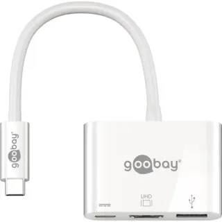 goobay USB 3.2 Gen 1 Multiport-Hub, USB-C Stecker > USB-A + USB-C + HDMI Buchse, USB-Hub (weiß, 15cm, PD, Laden mit bis zu 60 Watt)