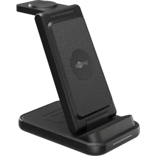 goobay Kabelloses 3in1-Ladegerät, 15 W, Ladestation (schwarz)