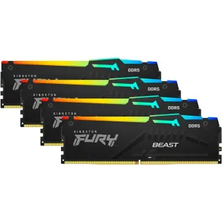 Kingston FURY DIMM 128 GB DDR5-5600 (4x 32 GB) Quad-Kit, Arbeitsspeicher (schwarz, KF556C40BBAK4-128, FURY Beast RGB, INTEL XMP)