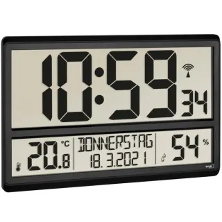 TFA Digitale XL-Funkuhr mit Raumklima, Wecker (schwarz, 36cm breit)