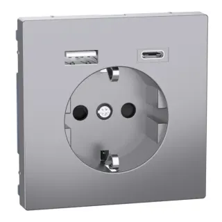 Merten Schutzkontakt Steckdose mit USB Ladegerät, Typ MEG2367-6036, Unterputz, 16 Ampere, 250 Volt (edelstahl, Retail)