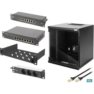 Digitus Netzwerk-Set 254 mm (10") - 6HE, 312 x 300 mm (B x T), IT-Schrank (schwarz, 6 Höheneinheiten)
