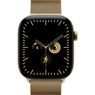 Apple Watch Series 12, Smartwatch (Titan Gold, 46 mm, Milanaise Armband Brillantgold, S/M, Cellular)
