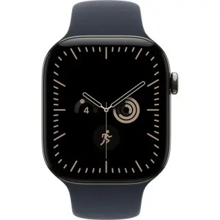 Apple Watch Series 12, Smartwatch (Titan Natur, 46 mm, Sportarmband Navyblau, M/L, Cellular)