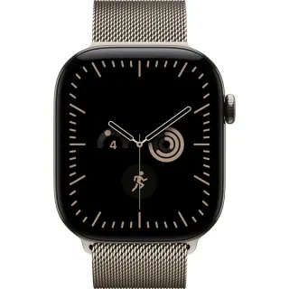 Apple Watch Series 12, Smartwatch (Titan Natur, 46 mm, Milanaise Armband Natur S/M, Cellular)