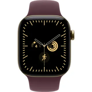 Apple Watch Series 12, Smartwatch (Titan Gold, 42 mm, Sportarmband Burgunder S/M, Cellular)