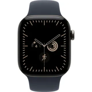Apple Watch Series 12, Smartwatch (Titan Natur, 42 mm, Sportarmband Navyblau M/L, Cellular)