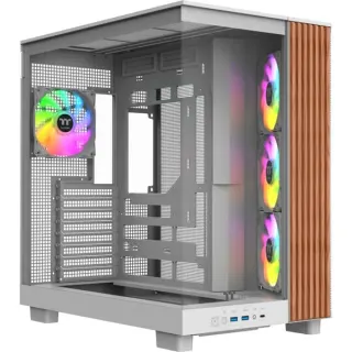 Thermaltake View 380 XL WS ARGB Snow White, Tower-Gehäuse (weiß/holz, Tempered Glass x 2, Holz-Struktur)