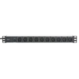 Digitus 19" Steckdosenleiste C13 mit Aluminiumprofil, 10-fach, 1HE (schwarz/aluminium, 2 Meter Kabel, Überlastschutz)