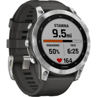 Garmin fēnix 7 - Standard Edition, Smartwatch (silber, 47 mm, graphitfarbenes Armband aus Silikon)