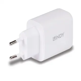 Lindy Ladegerät 65 Watt USB-A & C GaN Charger (weiß, 1x USB-A, 1x USB-C PD 3.0, GaN, PPS)