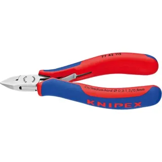KNIPEX Elektronik-Seitenschneider 77 42 115, Elektronik-Zange (rot/blau, reibungsarme Doppelfeder)