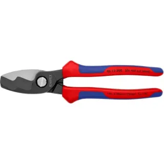 KNIPEX Kabelschere mit Doppelschneide 95 12 200 , Schneid-Zange (rot/blau, Länge 200mm, für Cu- und Al-Kabel)