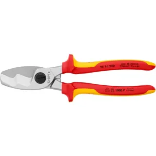 KNIPEX Kabelschere 95 16 200 , Schneid-Zange (für Cu- und Al-Kabel, Doppelschneide, VDE)
