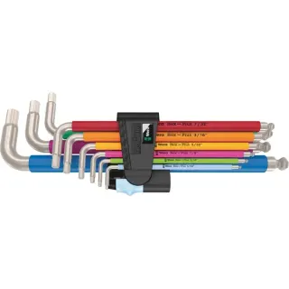 Wera 3950/9 Hex-Plus Multicolour Imperial Stainless 1 Winkelschlüsselsatz, Schraubendreher (schwarz, 9-teilig, zöllig, mit Halteclip)