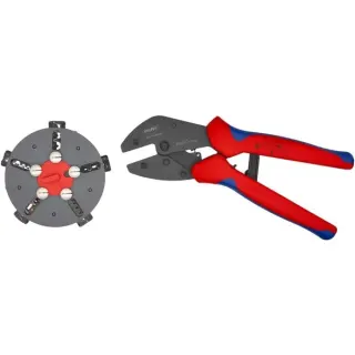 KNIPEX MultiCrimp 97 33 02, mit Wechselmagazin, Crimpzange (rot/blau, inkl. 5 Crimpeinsätzen)