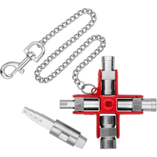 KNIPEX Universal-Schlüssel "Bau" 00 11 06 V01, Steckschlüssel (silber/rot, für gängige Schränke und Absperrsysteme)