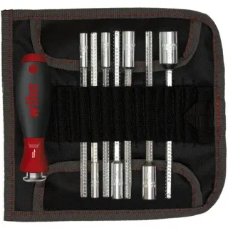 Wiha Schraubendreher mit Wechselklingen-Set SYSTEM 6 (schwarz/rot, 9-teilig, mit Rolltasche)