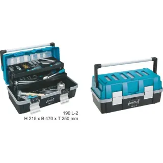 Hazet Kunststoff-Werkzeugkasten 190L-2, Werkzeugkiste (blau/schwarz, 2 rausnehmbare Kleinteileboxen im Deckel)