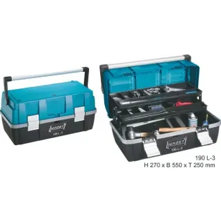 Hazet Kunststoff-Werkzeugkasten 190L-3, Werkzeugkiste (blau/schwarz, 3 rausnehmbare Kleinteileboxen im Deckel)