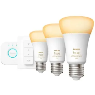 Philips HUE White Ambiance Starter-Kit E27, LED-Lampe (drei Lampen, eine Hue-Bridge, ein Dimmschalter, ersetzt 60 Watt)